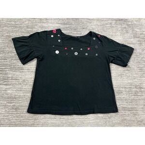 Dana Taylor Top Womens Large Black Square Neck‎ Cotton Shortsleeve